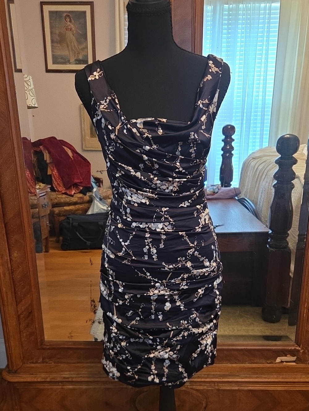 Express Black Floral Ruched Mini Dress